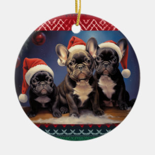 Décoration En Céramique Chiens de taureau français Noël