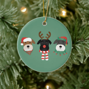 Décoration En Céramique Chiens Schnauzer de Noël