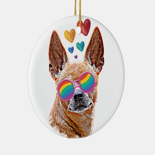 Décoration En Céramique Chihuahua Chien avec Coeurs Saint Valentin (Droite)