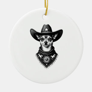 Décoration En Céramique Chihuahua vintage style cowboy gravure western D