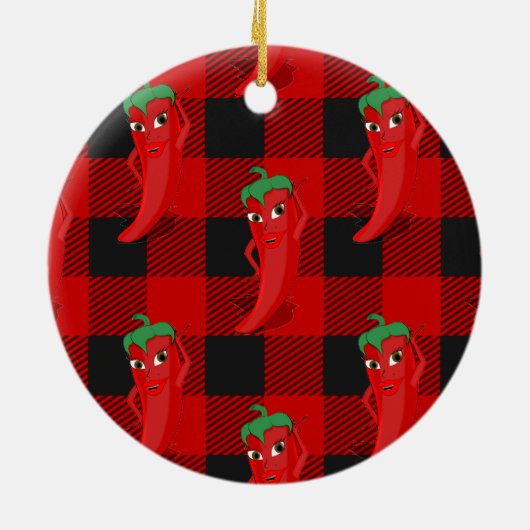 Décoration En Céramique Chili Pepper Buffalo Plaid Motif noir et rouge (Dos)