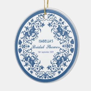 Décoration En Céramique Chinoiserie bleue élégante florale victorienne chi