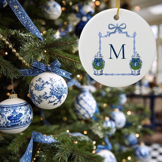 Décoration En Céramique Chinoiserie Ginger Jar Monogrammed Crest Christmas