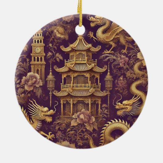 Décoration En Céramique Chinoiserie Victorienne Personalisée Purple & Gold (Dos)