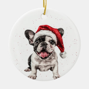 Décoration En Céramique Chiot Bouledogue Français Noël Personnalisé