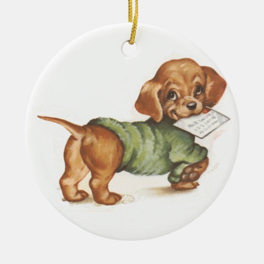 Décoration En Céramique Chiot de Dachshund avec lettre (Devant)