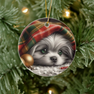 Décoration En Céramique Chiot de Noël - Tristes yeux