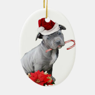 Décoration En Céramique Chiot de pitbull de Noël