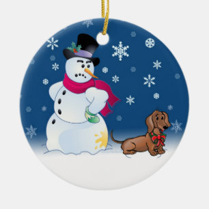 Décoration En Céramique Chiot et bonhomme de neige de Daschund