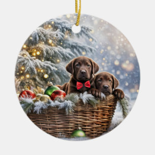 Décoration En Céramique Chiot Labrador au chocolat Noël Fêtes