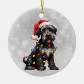 Décoration En Céramique Chiot Schnauzer géant aux lumières de Noël (Devant)