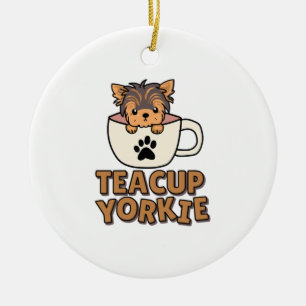 Décoration En Céramique chiot Yorkie en tasse à thé