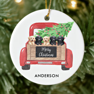 Décoration En Céramique Chiots Labrador Camion de Noël Rouge Personnalisé