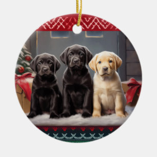 Décoration En Céramique Chiots Labrador Retriever Noël
