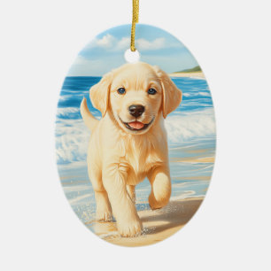 Décoration En Céramique Chiots Labrador Retriever sur la Plage
