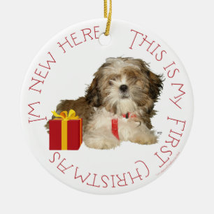 Décoration En Céramique Chiots Shih Tzu Premier Noël