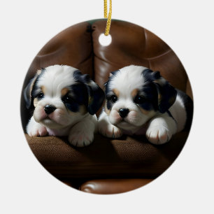 Décoration En Céramique Chiots super mignons sur le canapé 1