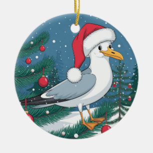 Décoration En Céramique Chip de mouette de Noël amusant - Mouette de Noël
