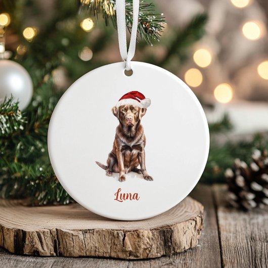 Décoration En Céramique Chocolat Lab Chien de Noël personnalisé