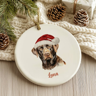 Décoration En Céramique Chocolat Lab Chien de Noël personnalisé