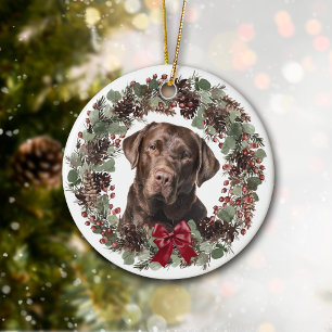 Décoration En Céramique Chocolat Lab Chien Pinecone Wreath Personnalisé