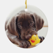 Décoration En Céramique Chocolat Labrador Puppy With Toy Duck (Dos)