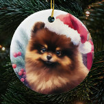 Décoration En Céramique Chocolat mignon Noël Brown Poméranie<br><div class="desc">Aquarelle adorable Chocolat Poméranien chien ornement de Noël portant un chapeau de Père Noël. Le meilleur cadeau pour les amoureux de Poméranie qui possèdent un pom marron chocolat.</div>