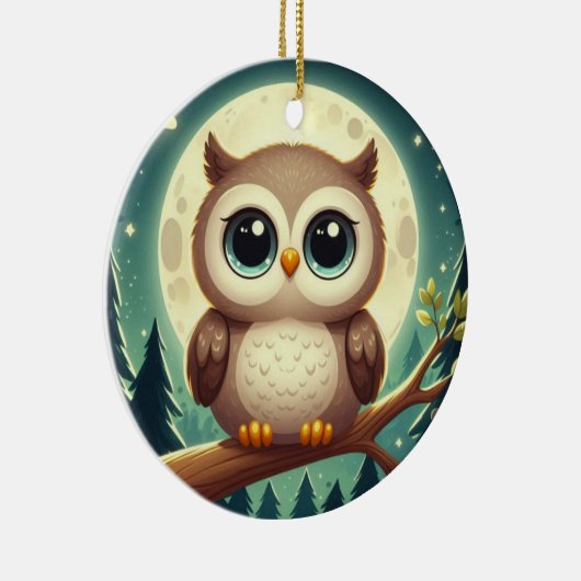 Décoration En Céramique Chouette bébé la nuit avec lune (Droite)