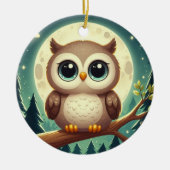 Décoration En Céramique Chouette bébé la nuit avec lune (Devant)