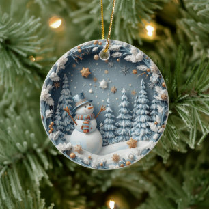 Décoration En Céramique Chouette bleue 3D Noël mignon heureux