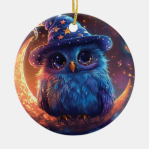 Décoration En Céramique Chouette Sorcière Mignonne sur la Lune : Art Fanta