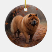Décoration En Céramique Chow Chow à l'automne Feuilles automne Inspire (Dos)