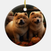 Décoration En Céramique Chow Chow Chiot Automne Citrouille de plaisir (Dos)
