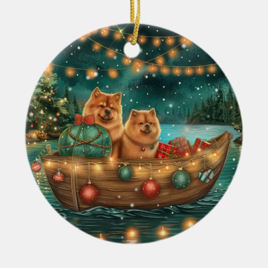 Décoration En Céramique Chow Chow Noël Festive Voyage (Devant)