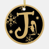 Décoration En Céramique Christmas Monogram Letter J Gold Black (Devant)