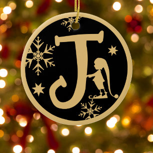 Décoration En Céramique Christmas Monogram Letter J Gold Black