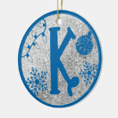 Décoration En Céramique Christmas Monogram Letter K Blue Silver Glitter (Gauche)
