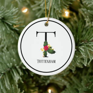 Décoration En Céramique Christmas Monogram Letter T Personalized