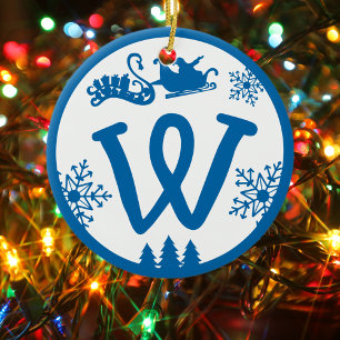 Décoration En Céramique Christmas Monogram Letter W Blue White