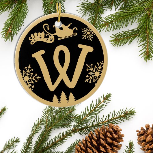 Décoration En Céramique Christmas Monogram Letter W Gold Black