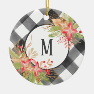 Décoration En Céramique Christmas Ornament with Buffalo Plaid & Mistletoe