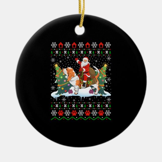 Décoration En Céramique Christmas Père Noël équitation Basset Hound laid (Devant)