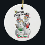 Décoration En Céramique Christmas Pickleball snowman partenaire<br><div class="desc">Two snowmen/snowpeople saying Merry Christmas Partner</div>