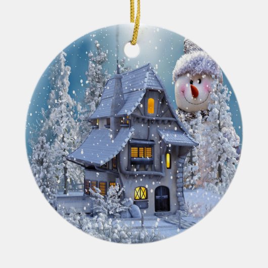 Décoration En Céramique Christmas Tree Decor Winter White Snowman Blue (Devant)