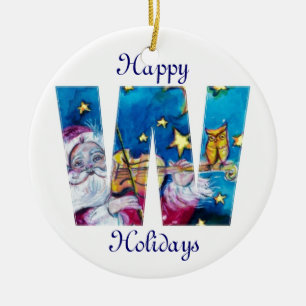 DÉCORATION EN CÉRAMIQUE CHRISTMAS W LETTER / INSPIRED SANTA MONOGRAM