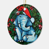 Décoration En Céramique Christmas Yule Elephant avec Holly (Gauche)