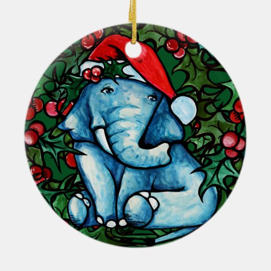 Décoration En Céramique Christmas Yule Elephant avec Holly (Dos)