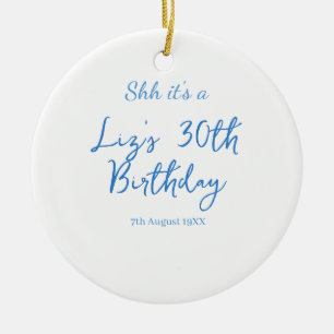 Décoration En Céramique chut c'est une date de 30e anniversaire bleu simpl