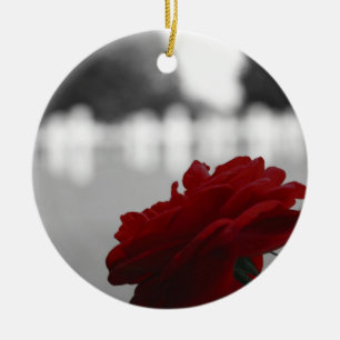 Décoration En Céramique Cimetière et Rose rouge - Fête commémorative