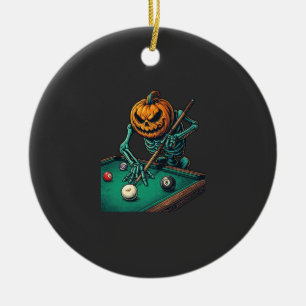 Décoration En Céramique Citrouille d'Halloween squelette jouant au billard